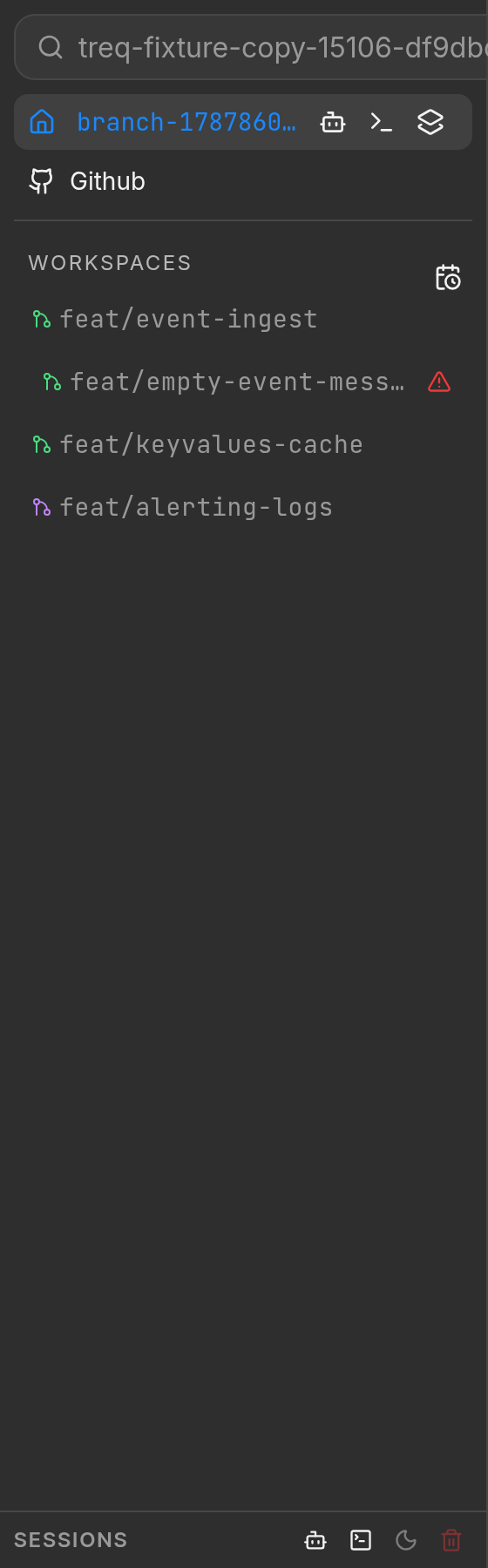 Sidebar showing stacked workspace hierarchy